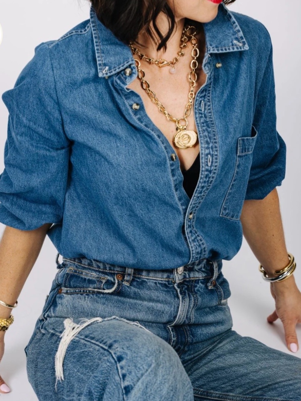KMJ Meeghan denim fit XS Denim Button-Up Shirt - Blue